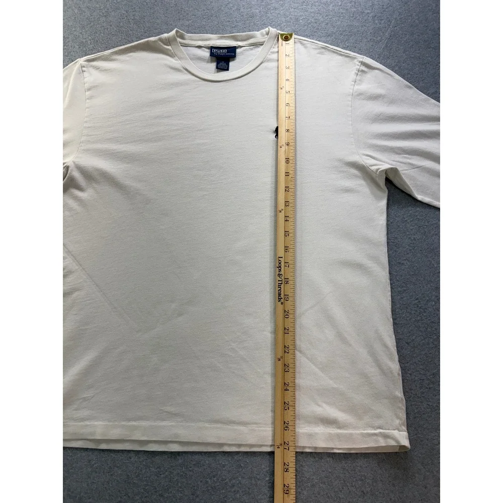 Polo Ralph Lauren Mens Long Sleeve T-Shirt Cream‎ Off-White Pony Logo Size M